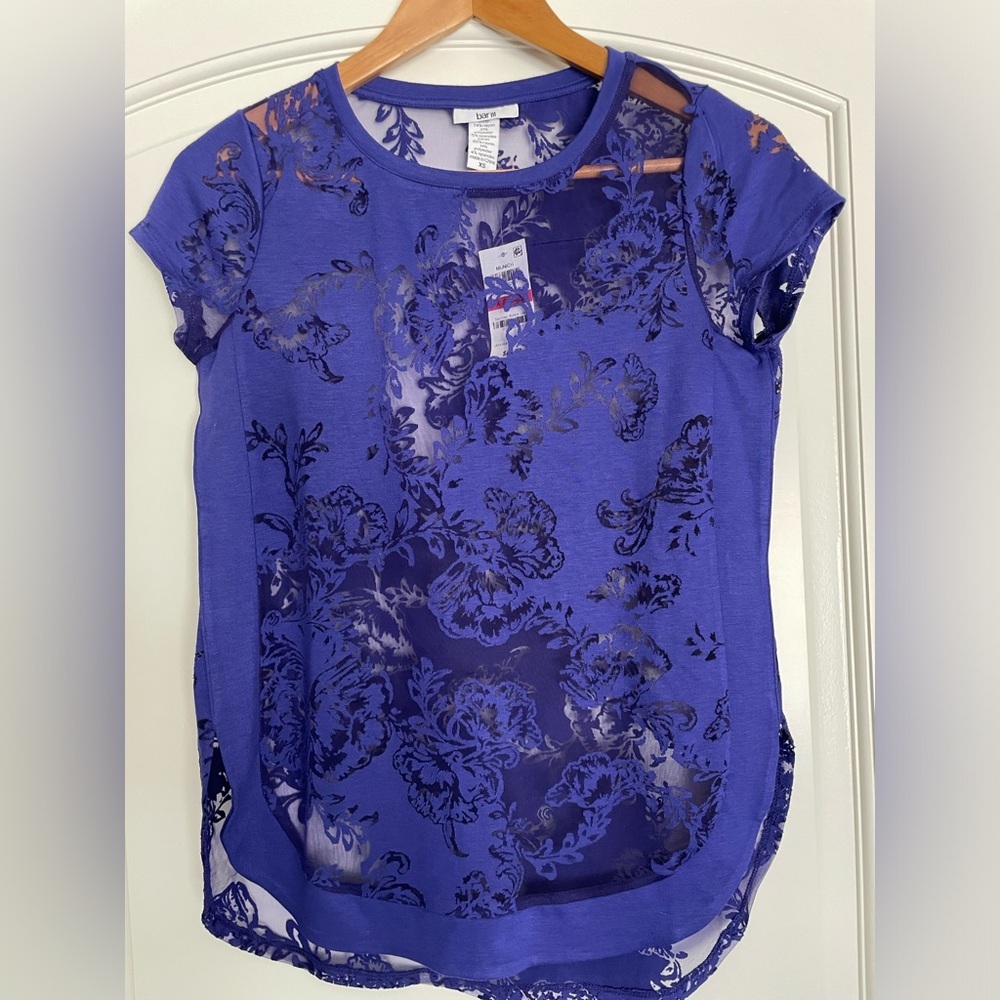 Bar III Lace Sheer Sleeveless Blouse Top NEW